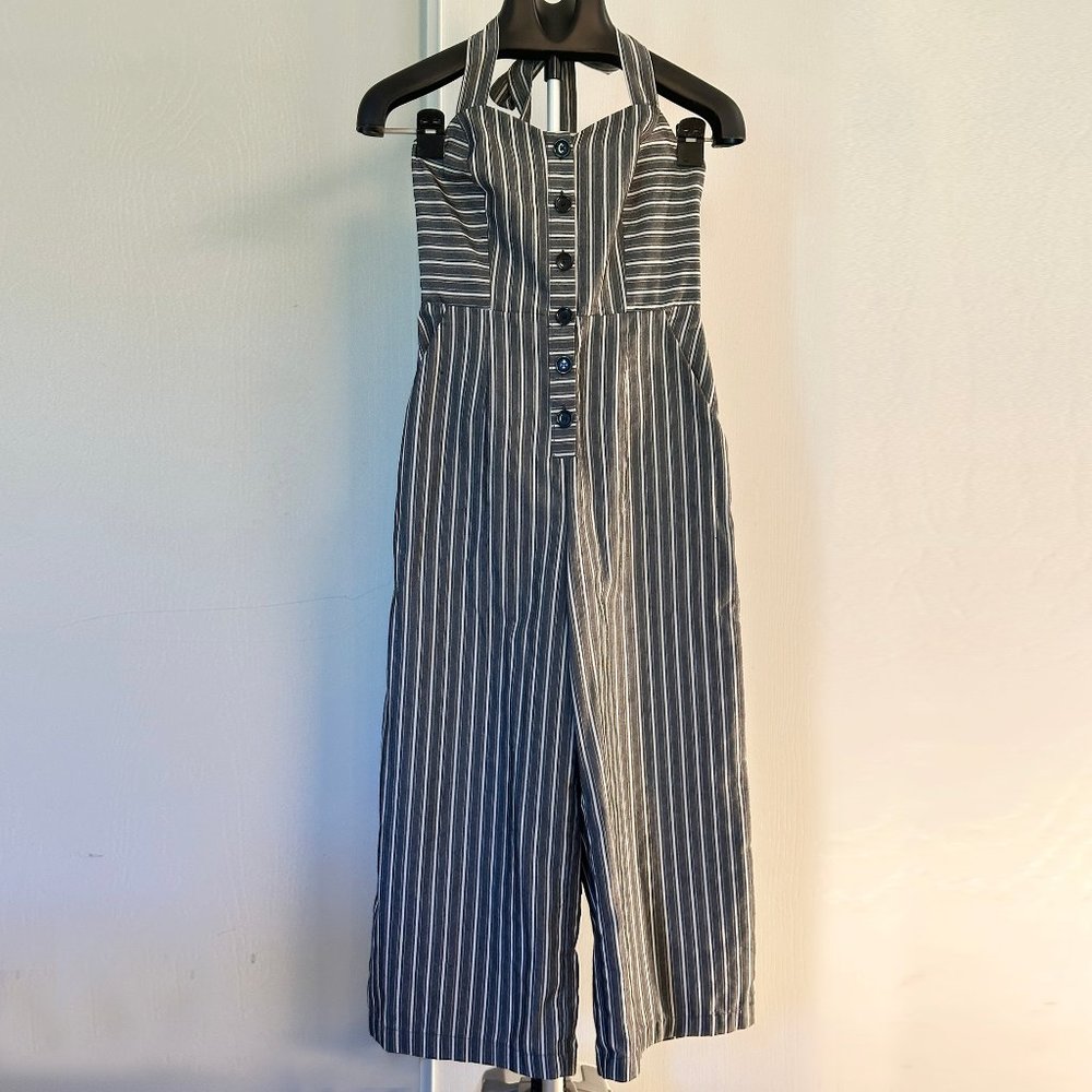 ZARA Women's Jumpsuit Halter Premium Denim Stripes Size Medium